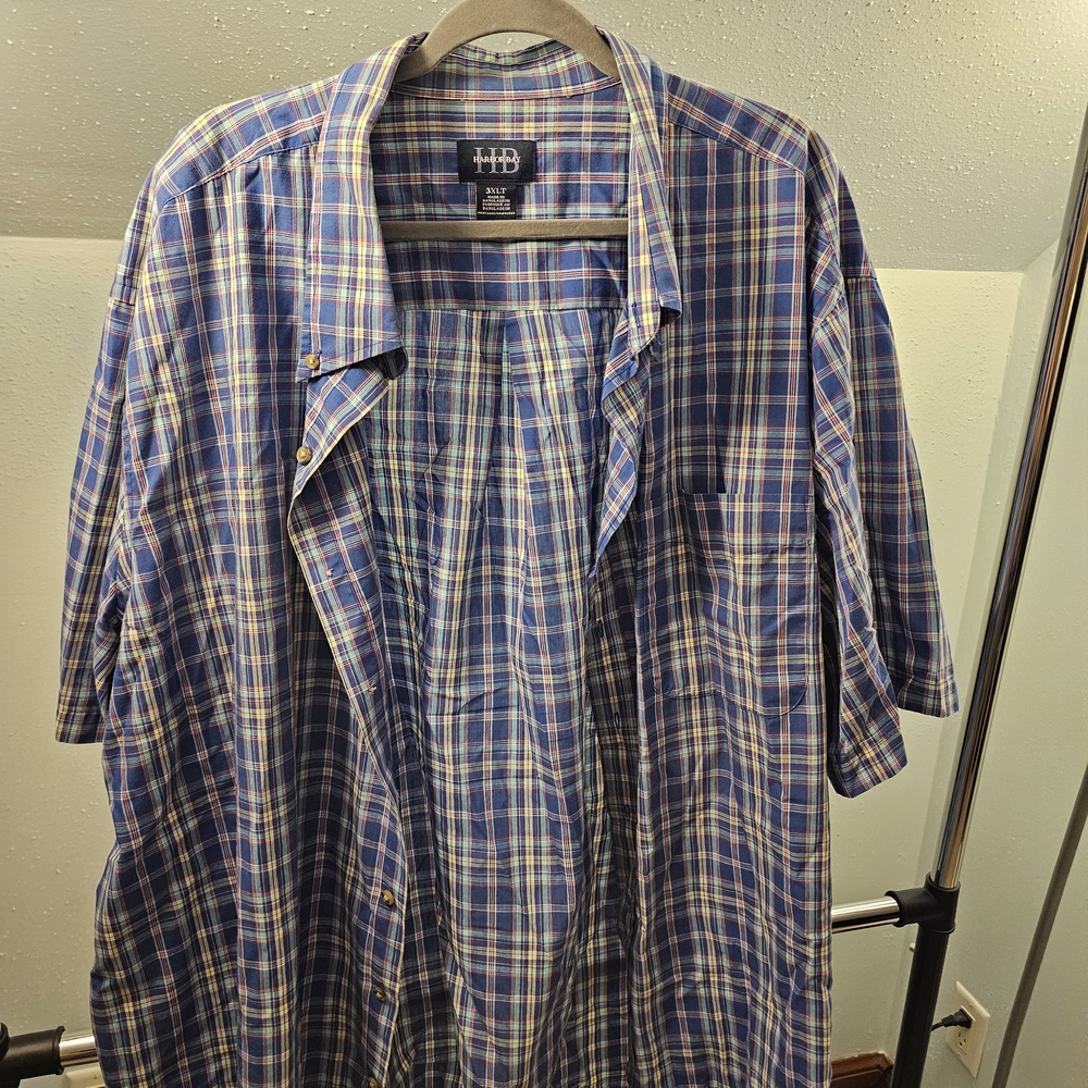 Harbor Bay Blue Plaid Casual Button Down Shirt